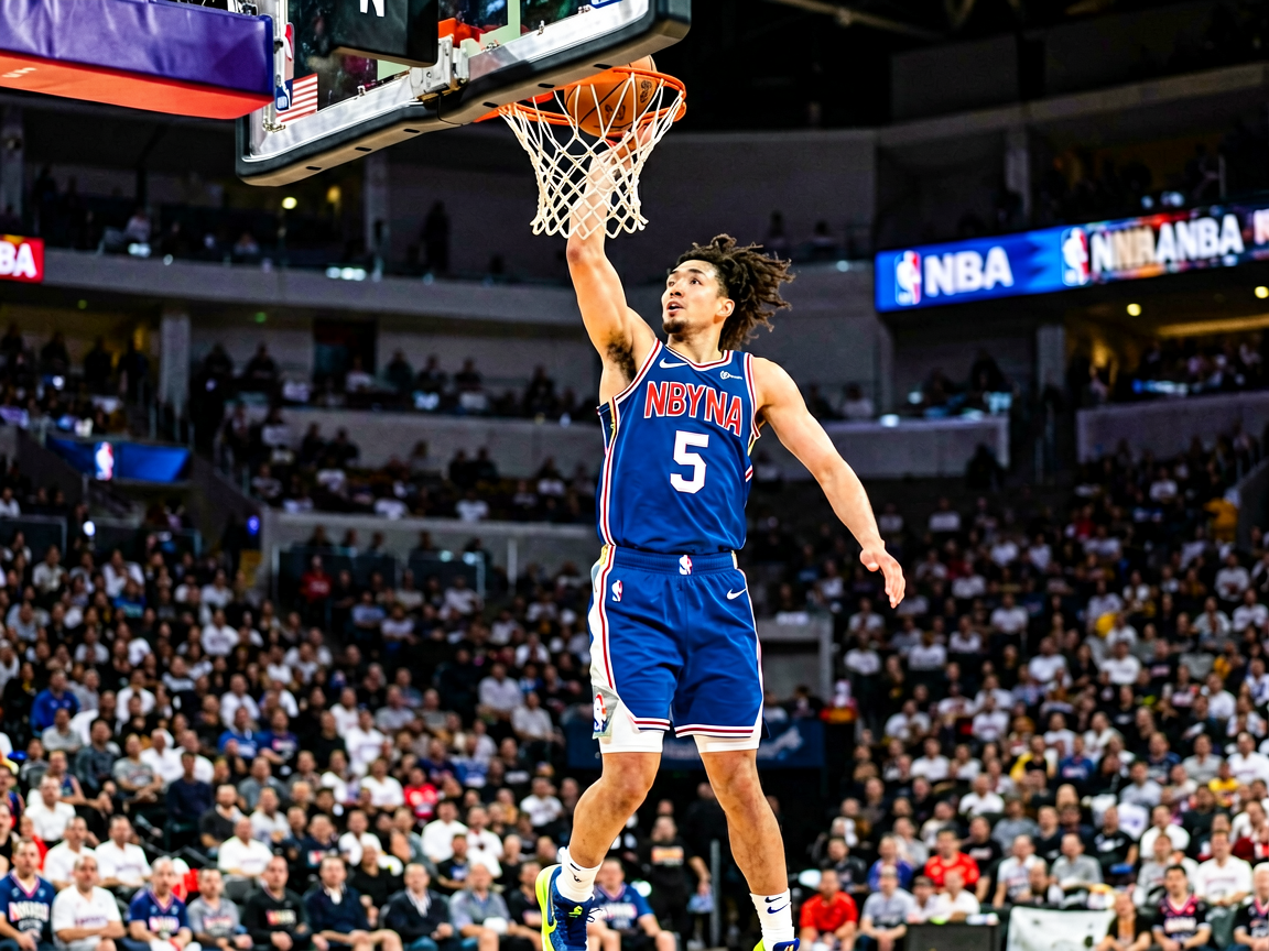 NBA篮球比赛精彩瞬间，球员扣篮画面